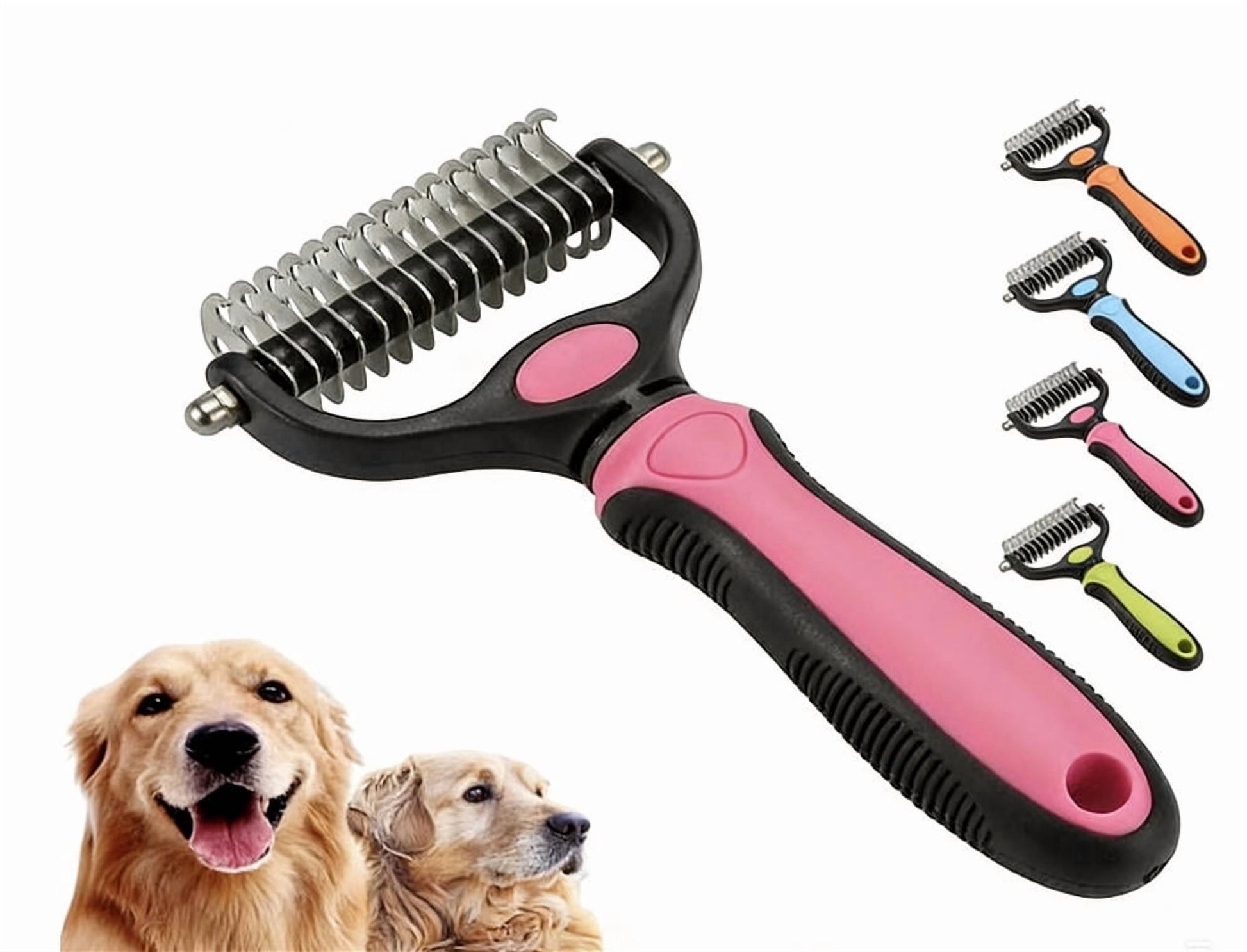 Professional Deshedding Tool for Dogs & Cats, Indoor Cat Double-Sided Brush Rake, Pets Hair Remover Shedding, Long Haired Dog Brushes, Undercoat Combs Supplies