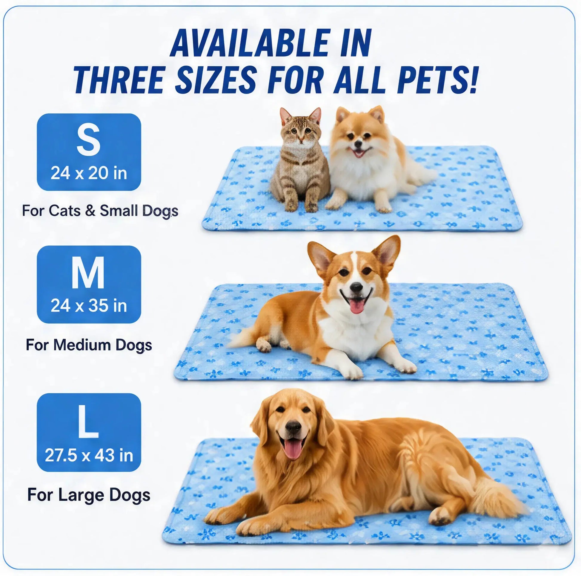 Pet Cooling Mat - Washable Gel, Waterproof Ice Silk Pad for Dogs & Cats, Suitable for Couch, Crate (Sizes S-L)
