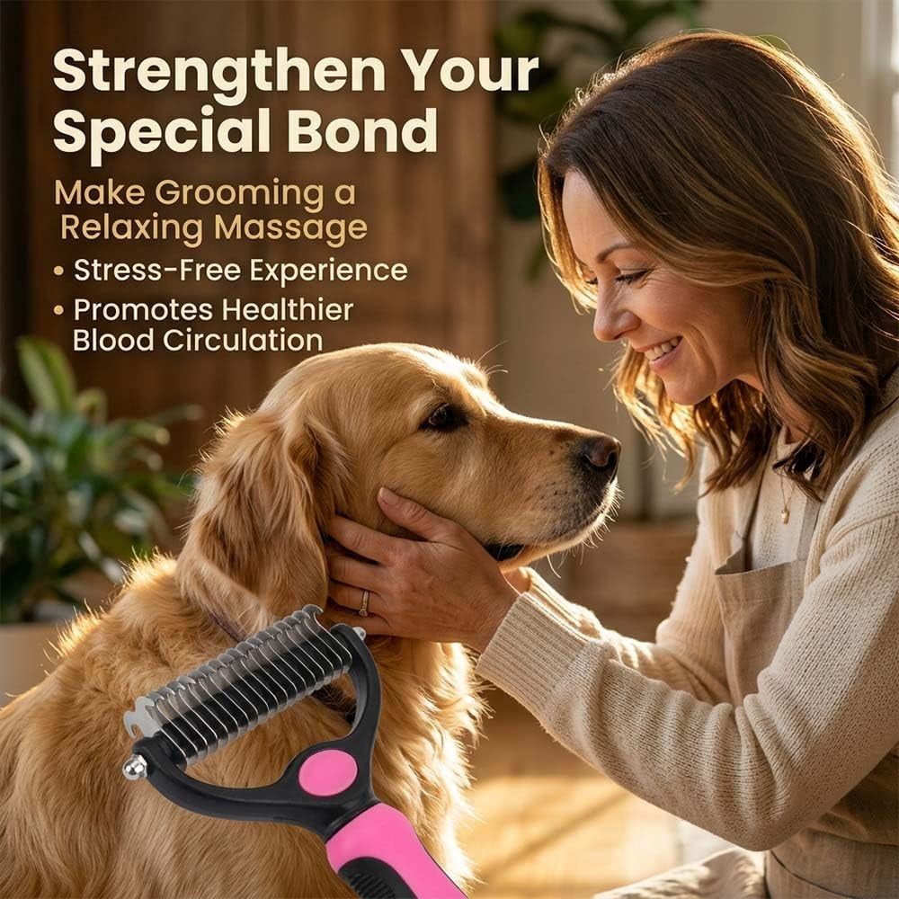 Professional Deshedding Tool for Dogs & Cats, Indoor Cat Double-Sided Brush Rake, Pets Hair Remover Shedding, Long Haired Dog Brushes, Undercoat Combs Supplies