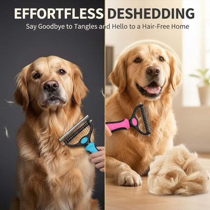 Professional Deshedding Tool for Dogs & Cats, Indoor Cat Double-Sided Brush Rake, Pets Hair Remover Shedding, Long Haired Dog Brushes, Undercoat Combs Supplies