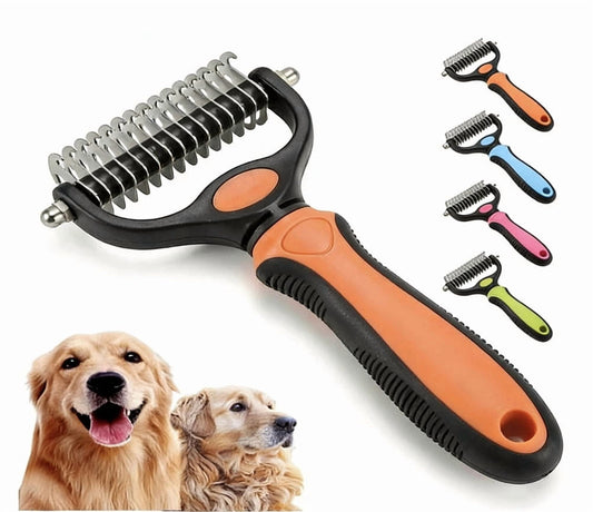 Professional Deshedding Tool for Dogs & Cats, Indoor Cat Double-Sided Brush Rake, Pets Hair Remover Shedding, Long Haired Dog Brushes, Undercoat Combs Supplies