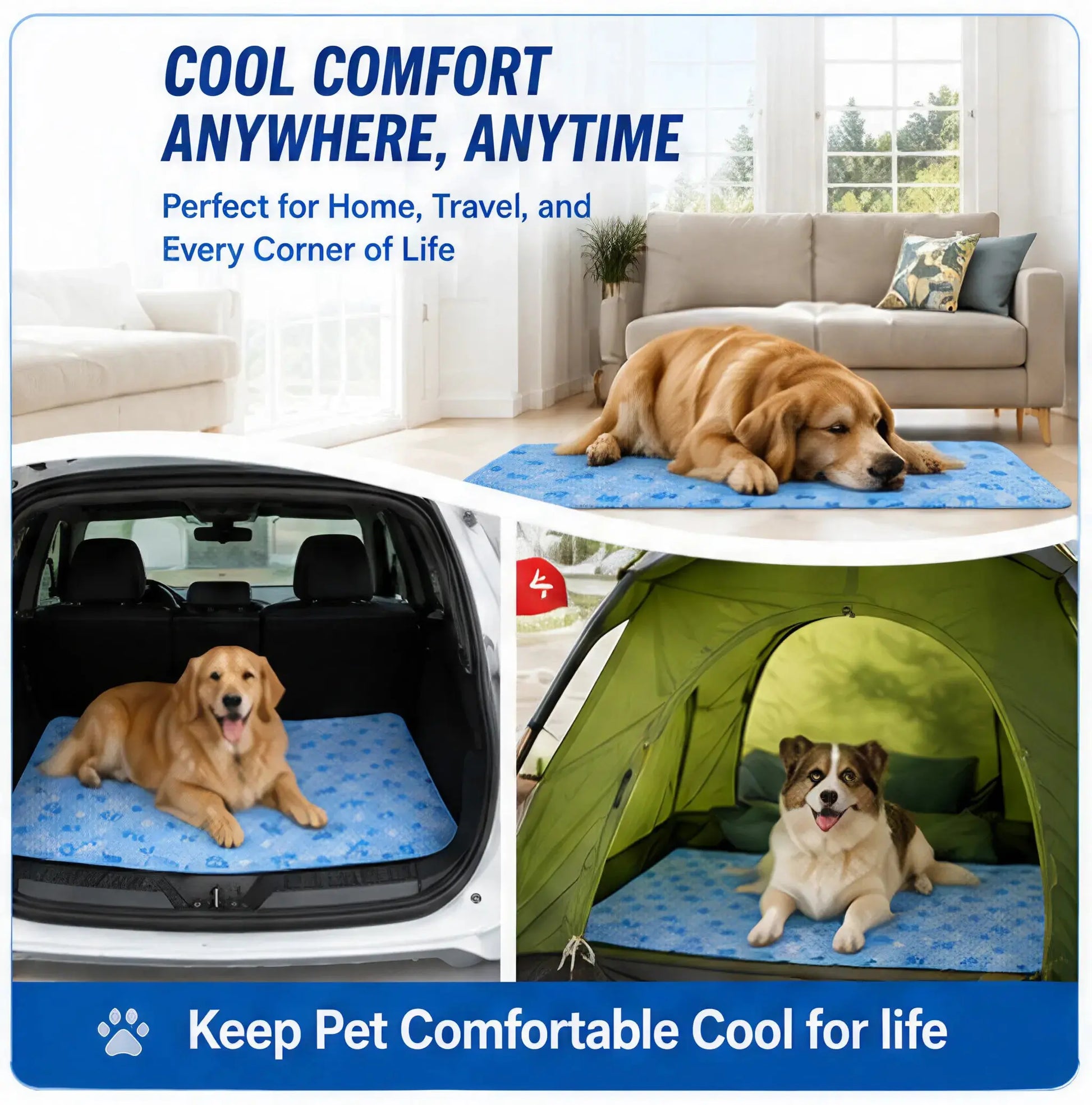 Pet Cooling Mat - Washable Gel, Waterproof Ice Silk Pad for Dogs & Cats, Suitable for Couch, Crate (Sizes S-L)