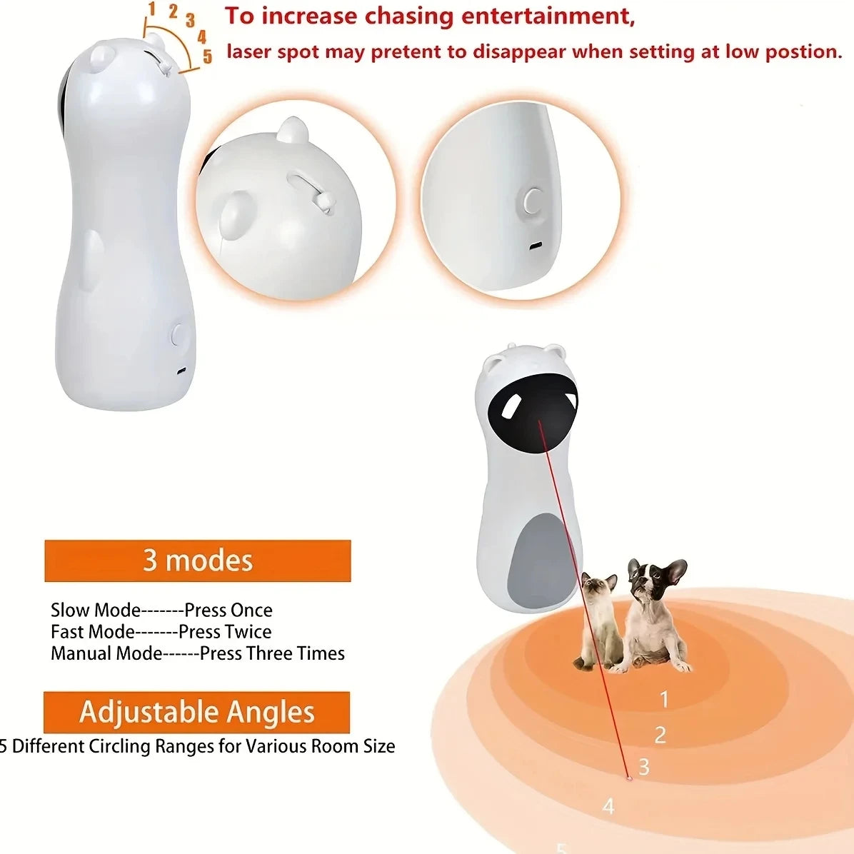 Automatic Adjustable Cat Laser Toy - Interactive LED Teaser for Kitten Training, USB Rechargeable, Multi-Angle Design